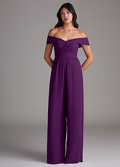 Azazie Lamara Bridesmaid Dresses Grape Off the Shoulder Chiffon Convertible Jumpsuit image3