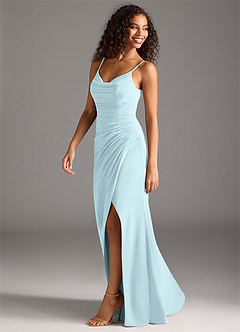 Azazie Deandra Robes de demoiselle d'honneur Robe Sirène en Mousseline de soie Plissé Bleu Nuage image3