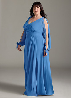 Azazie Matilda Robes de demoiselle d'honneur Robe Trapèze en Mousseline de soie Manche longue Geai Bleu image11