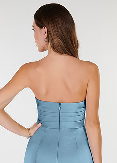 Azazie Yola Brudtärnklänningar Klänning av Tubklänning i Stretch Satin V-ringad veckad Stålblå Konvertibel image7