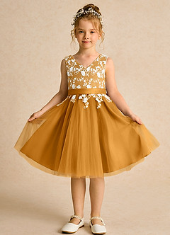 Azazie Butterfly Flower Girl Dresses Butterscotch A-Line Lace Dress image2