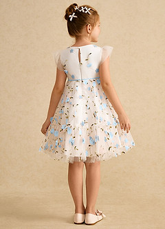 Azazie Anastasia vestidos de niña de las flores Vestido de Marfil Azul Cielo de Tul de Corte En A con Lazo image2