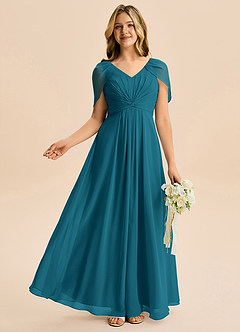 Azazie Emma Junior Robe Trapèze en Mousseline de soie Plissée Bleu Encre image5