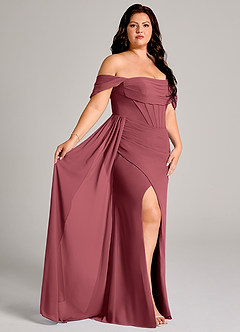 Azazie Amyra Jurken voor bruidsmeisjes Converteerbaar Jurk van Chiffon met Kolom Off the Shoulder Merlot image12