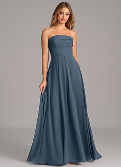 Azazie Lucienne Jurken voor bruidsmeisjes Converteerbaar Jurk van Chiffon met A-lijn Strapless Neptunus image3