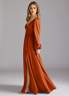 Azazie Norah Bridesmaid Dresses Burnt Orange A-Line Stretch Satin Dress image4