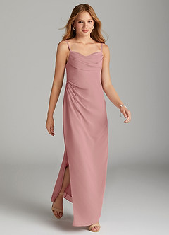 Azazie Mai Junior Vestido de Rosa Polvorienta de Gasa de Recto con Plisado image4