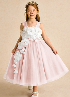 Azazie Dovey Flower Girl Dresses Blushing Pink Ball-Gown Bow Tulle Dress image1