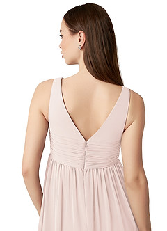 Azazie Yetta Maternity Bridesmaid Dresses A-Line V-Neck Gathered Chiffon Floor-Length Dress image3