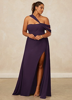 Christian Siriano Bridal for Azazie 1014 Bridesmaid Dresses Plum A-Line Off the Shoulder Chiffon Dress image13