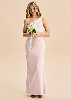 Azazie Akilah Junior Vestido Rosa Corado de Cetim elástico de Bainha com Plissado image4