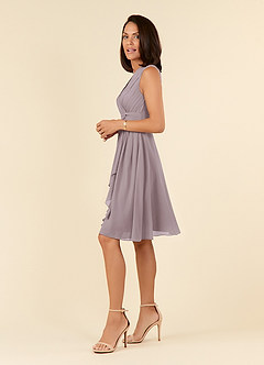 Azazie Theron Mother of the Bride Dresses A-Line V-Neck Pleated Chiffon Knee-Length Dress image3