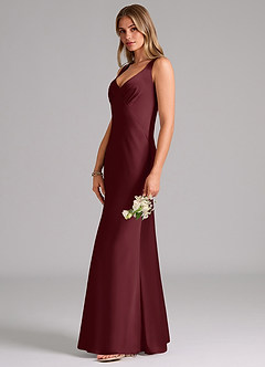 Azazie Kamila Bridesmaid Dresses Cabernet A-Line Pleated Stretch Satin Dress image6