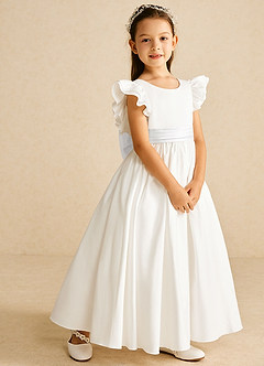 Azazie Aero Flower Girl Dresses Ivory White A-Line Pleated Cotton Dress image5