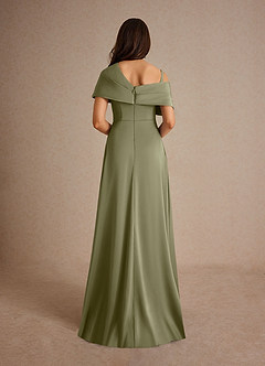 Azazie Milton Mother of the Bride Dresses Pistachio A-Line Pleated Stretch Satin Dress image4