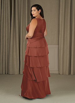 Azazie Viola Kleider für die Brautmutter A-Linie Plissee Stretch-Satin Kleid Rotbraun image8