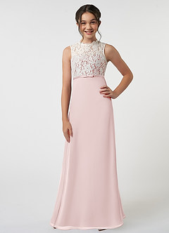 Azazie Rana Junior Blushing Pink A-Line Lace Chiffon Dress image1