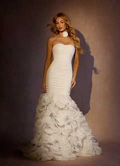 Azazie Gianina Wedding Dresses Diamond White Mermaid Strapless Organza Dress image2