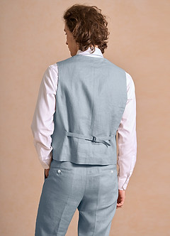 front Harrison Staubblau Anzugweste aus 100 % Leinen