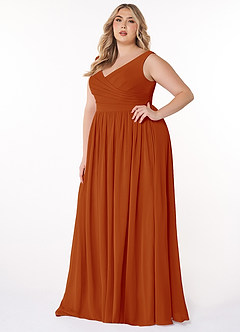 Azazie Keyla Bridesmaid Dresses Paprika A-Line V-Neck Pleated Chiffon Dress image8