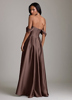 Azazie Loisa 신부 들러리 드레스 A라인 오프 더 숄더 스트레치 새틴 바닥 길이 드레스 image2