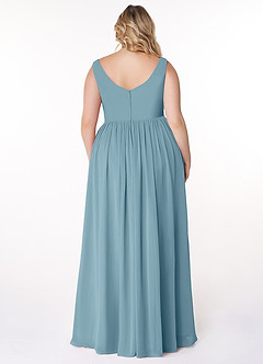 Azazie Keyla Bridesmaid Dresses Moody Blue A-Line V-Neck Pleated Chiffon Dress image7
