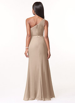Azazie Liza Bridesmaid Dresses Taupe Mermaid One Shoulder Chiffon Dress image2