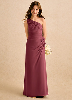 Azazie Sophie Girls Formal Flower Girl Dresses Merlot Sheath One Shoulder Chiffon Dress image5
