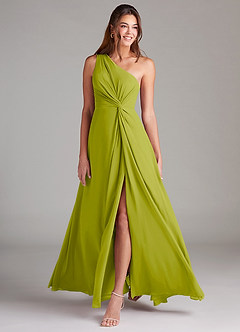 Azazie Brooke Bridesmaid Dresses Lemongrass A-Line One Shoulder Chiffon Dress image3