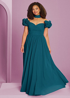 Barbie ♥ Azazie Bridesmaid Dresses Ink Blue A-Line Off the Shoulder Chiffon Convertible Dress image15