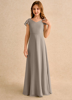 Azazie Nari Girls Formal Blumenmädchenkleider A-Linie mit ärmel Chiffon Kleid Taupe image5