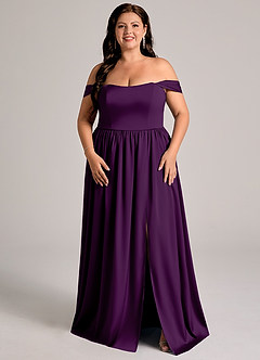 Azazie Calianna Bridesmaid Dresses Grape A-Line Off the Shoulder Stretch Satin Convertible Dress image6
