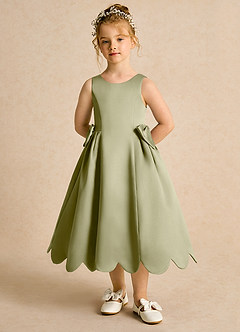 Azazie Macaroon Abiti da Ragazza di Fiori Abito Principessa in Raso Opaco Fiocco Verde Muschio image4