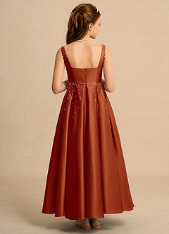 Azazie Mochi Girl Jurken voor bloemenmeisjes Baljurk Jurk van Mat Satijn Geplooid Paprika image2