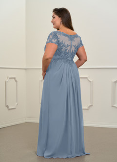 Azazie Dunja Mother of the Bride Dresses Dusty Blue A-Line V-Neck Lace Chiffon Dress image12