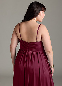Azazie Alia Bridesmaid Dresses Mulberry A-Line Pleated Stretch Satin Dress image15