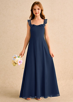Azazie Chip Girls Formal Flower Girl Dresses Dark Navy A-Line Sleeveless Chiffon Dress image3