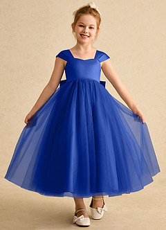 Azazie Chickadee vestidos de niña de las flores Vestido de Azul Real de Satin Mate de Princesa con Escote de Corazón image4