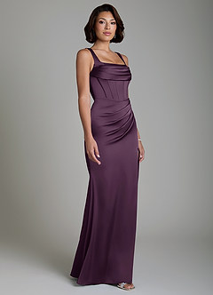 Azazie Amora Bridesmaid Dresses Plum Mermaid Corset Stretch Satin Dress image5