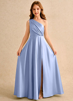 Azazie Puddles Girls Formal vestidos de niña de las flores Vestido de Hielo de Satén Elástico de Corte en A con Hombro unilateral image5