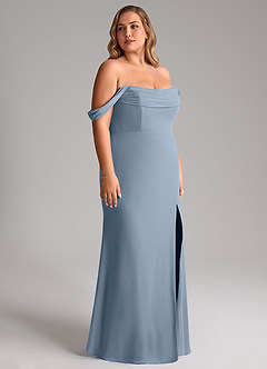 Azazie Saige Vestidos de damas de honor Vestido de Azul Polvoriento de Gasa de Corte en A Convertible con Vestidos sin tirantes image12