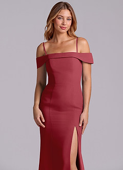 Azazie Luciana Bridesmaid Dresses Pomegranate Sheath Off the Shoulder Chiffon Convertible Dress image7