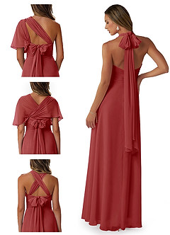 Azazie Fifi Robes de demoiselle d'honneur Robe Trapèze Convertible en Mousseline de soie Sans bretelle Rouille image8