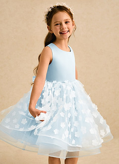 Azazie Billie Flower Girl Dresses Sky Blue Ball-Gown Pleated Matte Satin Dress image4