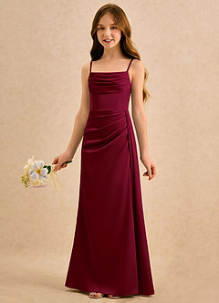 Azazie Shyla Girls Formal Jurken voor bloemenmeisjes Kolom Jurk van Stretch Satijn Geplooide Bourgondië image3