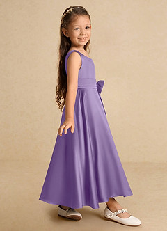 Azazie Lindy Flower Girl Dresses Tahiti A-Line Pleated Matte Satin Dress image5