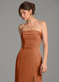 Azazie Helena Brautjungfernkleider Meerjungfrau-Linie Schulterfrei Stretch-Satin Kleid Kupfer image7