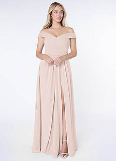 Azazie Audrianna Bridesmaid Dresses Rose Petal A-Line Off-The-Shoulder Gathered Chiffon Convertible Dress image1