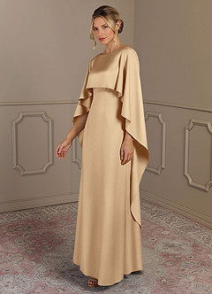 Azazie Eli Mother of the Bride Dresses Champagne Sheath Boatneck Stretch Satin Dress image3