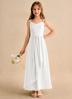 Azazie Zaida Girls Formal Robe Demoiselle D'honneur Fillette Robe Trapèze en Mousseline de soie Plissée Ivoire image3